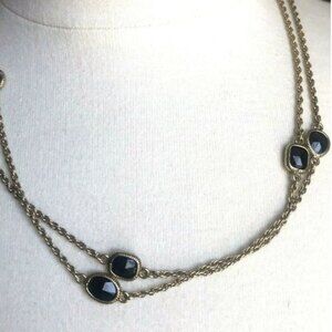 Monet Gold Tone Necklace with Black Fauceted Beads